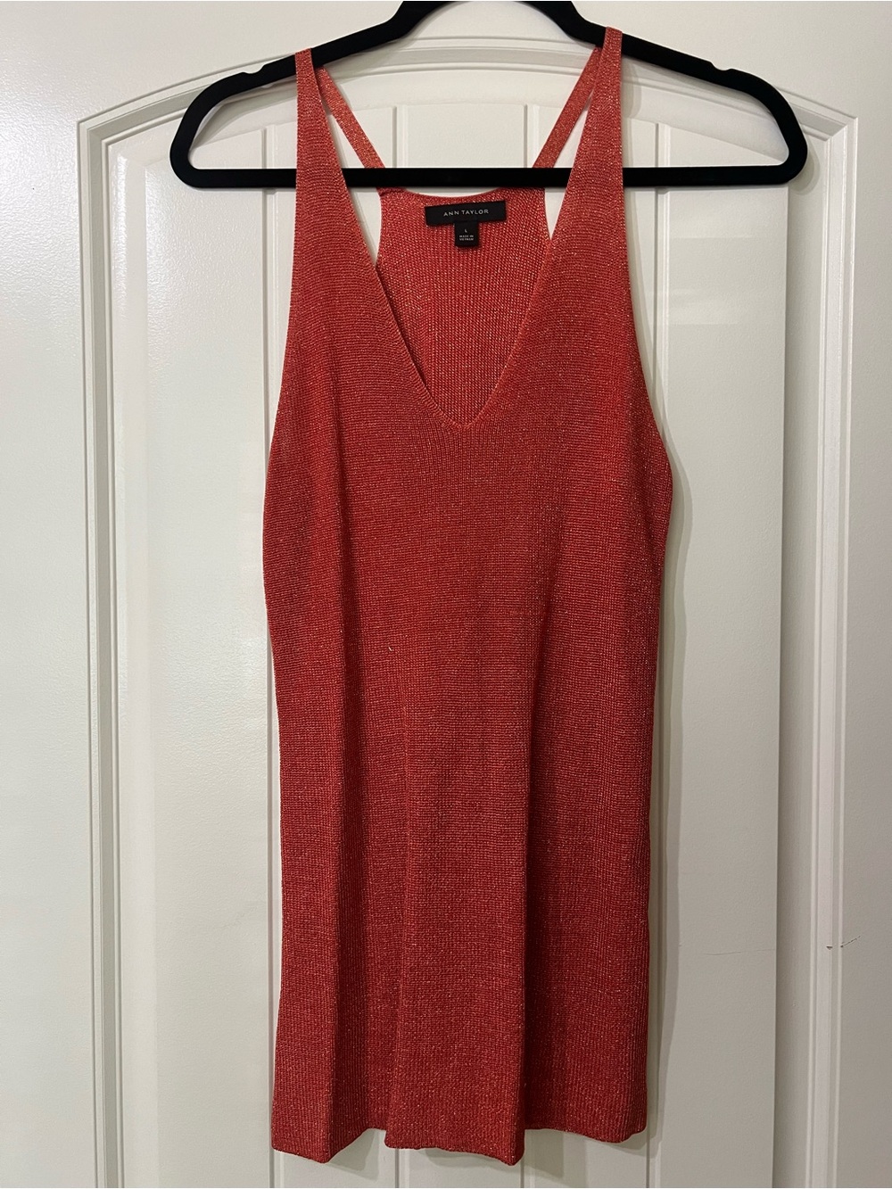 Ann Taylor Burnt Orange Shimmer V-Neck Halter Top